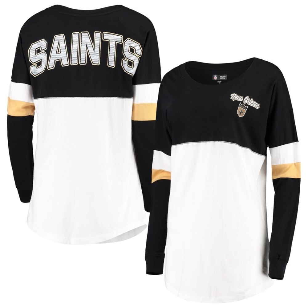 Team Apparel New York Saints Black White Gold Long Sleeve Tee
